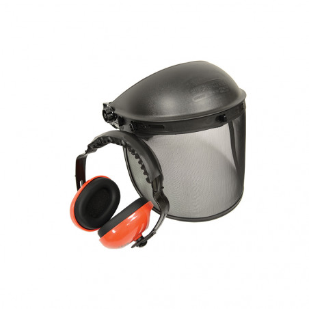 Protective mesh visor with ear muffs